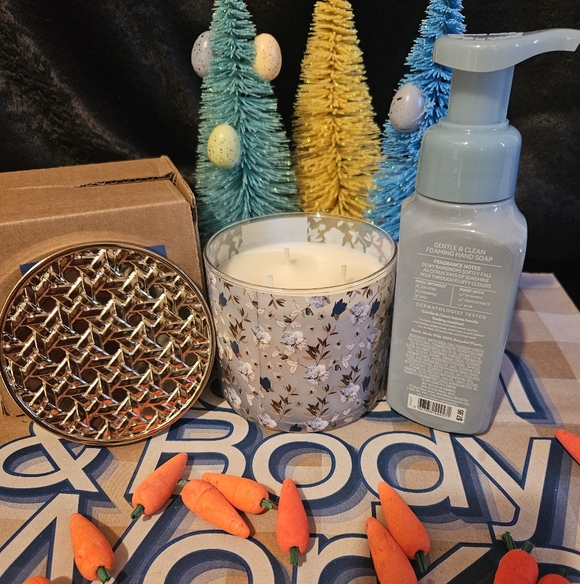 NWT Bath & Body Works Morning Rainstorm 3-Wick Candle and Soap Set - Blue - Picture 3 of 8
